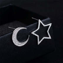 Cubic Zirconia &amp; Silver-Plated Openwork Star &amp; Moon Stud Earrings - £11.14 GBP