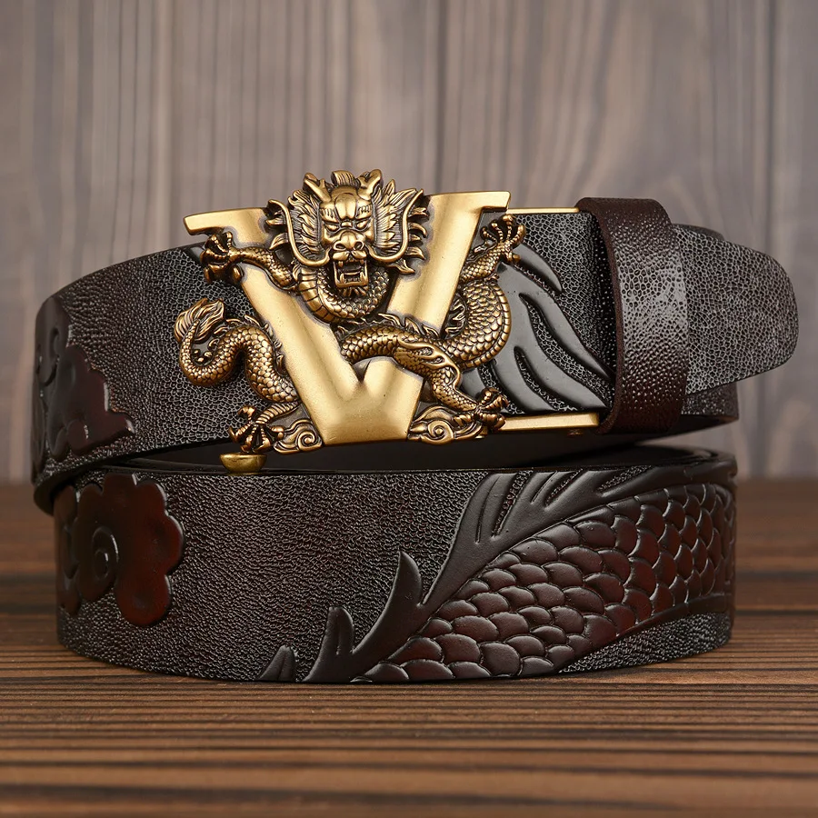 Chinese Dragon er Belt for Men  Cowskin Leather Men Belts Waistband  Bus-120CM - £38.09 GBP