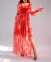 Red Long Tutu Dress Gowns Long Sleeve Vintage Inspired Pink Plaid Pattern image 3