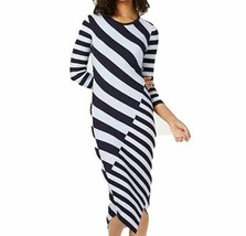 Bar III Women XS Blue Striped Long Sleeve Asymmetrical Bodycon Sweater D... - $31.18