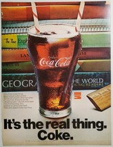 1970 Print Ad Coca-Cola Coke It&#39;s the Real Thing Glass with 2 Straws - £11.95 GBP