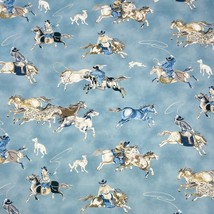 P Kaufmann Altai Riders Horizon Blue Cowboy Horses Cotton Fabric By Yard 54&quot;W - £11.98 GBP