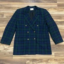 Vintage Pendleton Pure Virgin Wool Women’s Blazer Black Green Blue Plaid Size 12 - $28.49