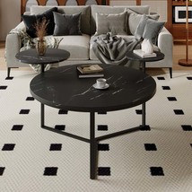 Modern Black Faux Marble Coffee Table | 2 Shelves, Tripod Base Design - $95.99