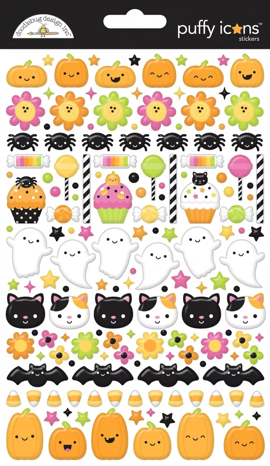 Stickers Puffy Hey Pumpkin Halloween Ghosts Spiders Bats Cats Treats - £12.76 GBP