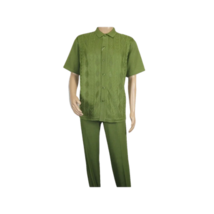 Men Silversilk 2pc walking leisure Matching Suit Italian woven knits 51016 Green image 2
