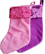 Two (2) Holiday ~ Christmas ~ Sequined Stockings ~  Quilted ~ PINK/PURPLE - £11.77 GBP