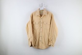 Vtg 70s Streetwear Mens Medium Faded Heavyweight Chamois Cloth Button Shirt USA - £42.63 GBP