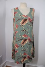 Vtg Peppermint Bay M Rayon Green Floral Hawaiian Hibiscus V-Neck Tank Dress - £22.51 GBP