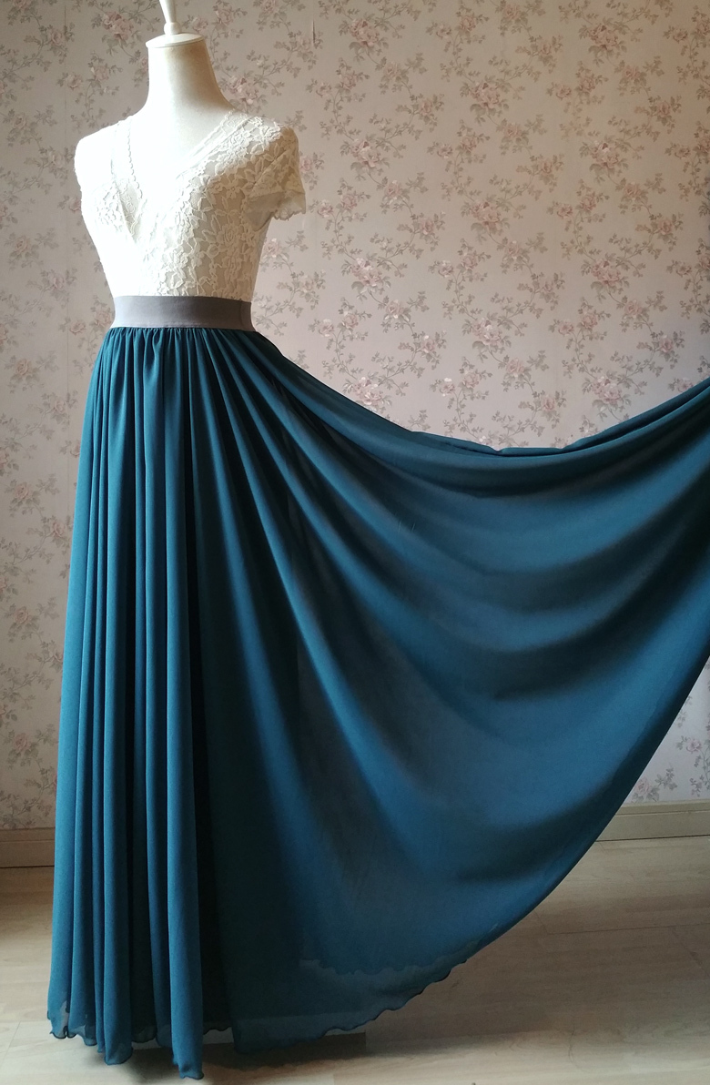 Women maxi chiffon skirt bluegreen 6