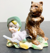 Bear Sitting on Boy Hunter Figurine Japan Napco Lefton Funny Vintage  Sad - $48.76