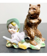 Bear Sitting on Boy Hunter Figurine Japan Napco Lefton Funny Vintage  Sad - £39.07 GBP