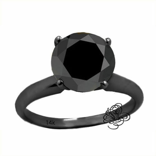 3ct Black Enhanced Diamond Solitaire Engagement Ring 14K Black Gold - £318.22 GBP