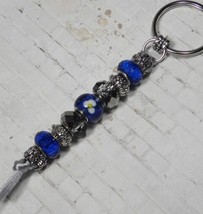 Murano Metal Flower Beaded Handmade Split Ring Keychain Blue Silver New - $19.79