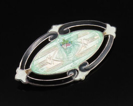 925 Sterling Silver - Vintage Antique Oval Textured Enamel Brooch Pin - ... - £29.61 GBP