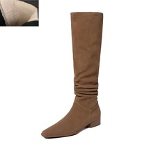 Cow Suede Winter Botas French Style Spring Autumn Woman Boots Square Toe Knee- H - £113.88 GBP