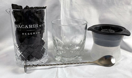 New Bacardi Rum Etched 12 oz Glass, Plastic Ice Mold &amp; Reserva Pitcher &amp; Spoon - £31.80 GBP