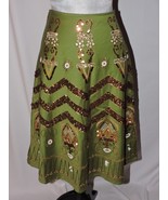 Basil &amp; Maude Green Sequin Boho Festive Beaded Skirt Silver Collection s... - £39.95 GBP