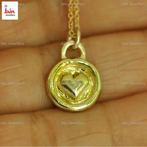 Authenticity Guarantee 
18 Kt Real Solid Yellow Gold Disc Heart Love Necklace... - £1,473.94 GBP+