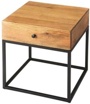 End Table Side Industrial Square Black Natural Distressed White Mango Iron - £628.37 GBP