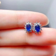 Classic Sapphire Stud Earrings for Office Woman 3mmx5Natural Blue Sapphire Earri - £70.56 GBP