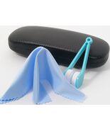 Hard Clam Shell Eyeglasses Glasses Black Case w/Cleaning Cloth &amp; Turquoi... - $145.50 MXN