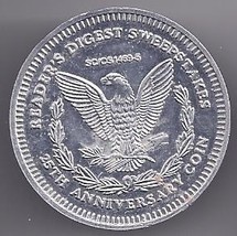 READER&#39;S DIGEST SWEEPSTAKES 25TH ANNIVERSARY COIN/  ALUMINUM TOKEN - $1.95