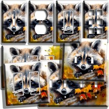 Watercolor Cute Little Racoon Fall Leaves Light Switch Outlet Wall Plates Decor - £8.72 GBP+