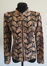 Cream Snake Pattern Plus Size Leather Leaf Jacket Women Soft Genuine Lambskin D1 - £178.30 GBP