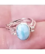 Flip 2in1 LARIMAR-AMBER gemstones 925 sterling silver reversible ring sz... - $55.03 CAD