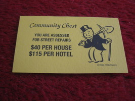 2004 Monopoly Board Game Piece: Street Repairs Community Chest Card - $1.00