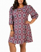 NY Collection Womens Plus Sz 2XP Wine Floral Cut Out 3/4 Puff Sleeve Dress NEW - £19.44 GBP