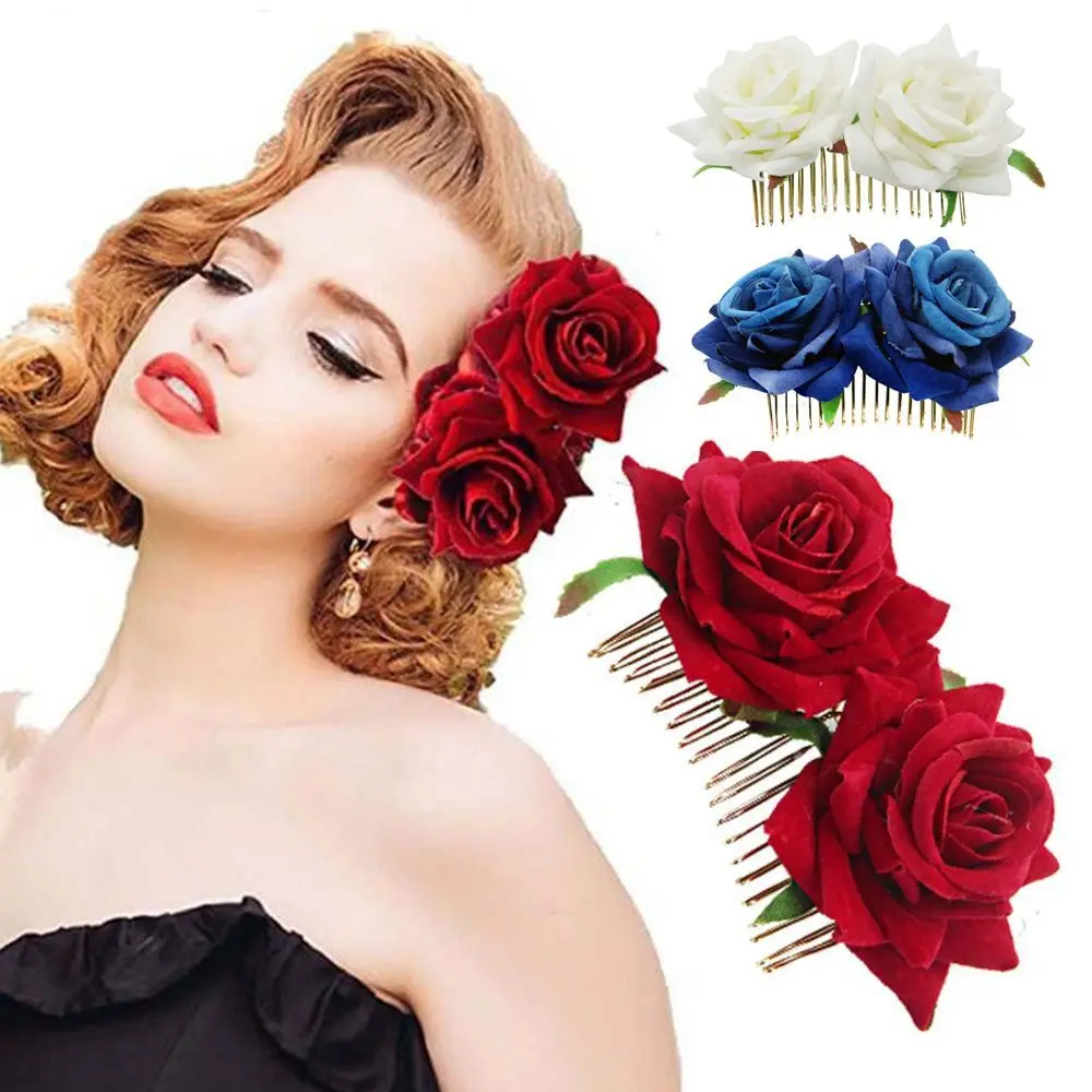 Sporting 1PC Bridal Flower Hair Clips Double Rose Hairpin Brooch Headwear Weddin - £18.44 GBP