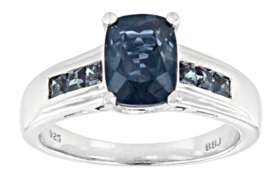 Blue Cushion Alexandrite Rhodium Sterling Silver Ring Size 6 7 8 9 10 - $229.99