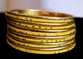 Indian Bangles Women Set Thin Gold Metal Bracelet Jewelry Bollywood Used... - £3.82 GBP