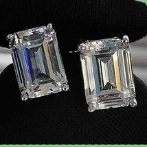 2CT Smeraldo Diamanti Finti Solitario Lobo Orecchini Bianco Argento Placcato Oro - £170.19 GBP