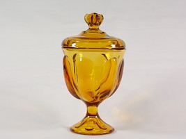 Viking Art Glass Amber Epic 6 Petal Tall Covered Candy Jar #6812, Signed, Golden - £50.34 GBP