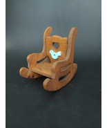 Vintage Wood Miniature Rocking Chair Doll Primitive Country Blue Bird Decor - £7.51 GBP