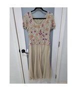 Vintage Style Beaded Floral Dress Cream Pink Sequin Small Spot on Bottom - $55.00