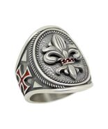 Knights Templar Maltese Red Cross Sterling Silver Fleur de Lis Men's Ring - $153.45