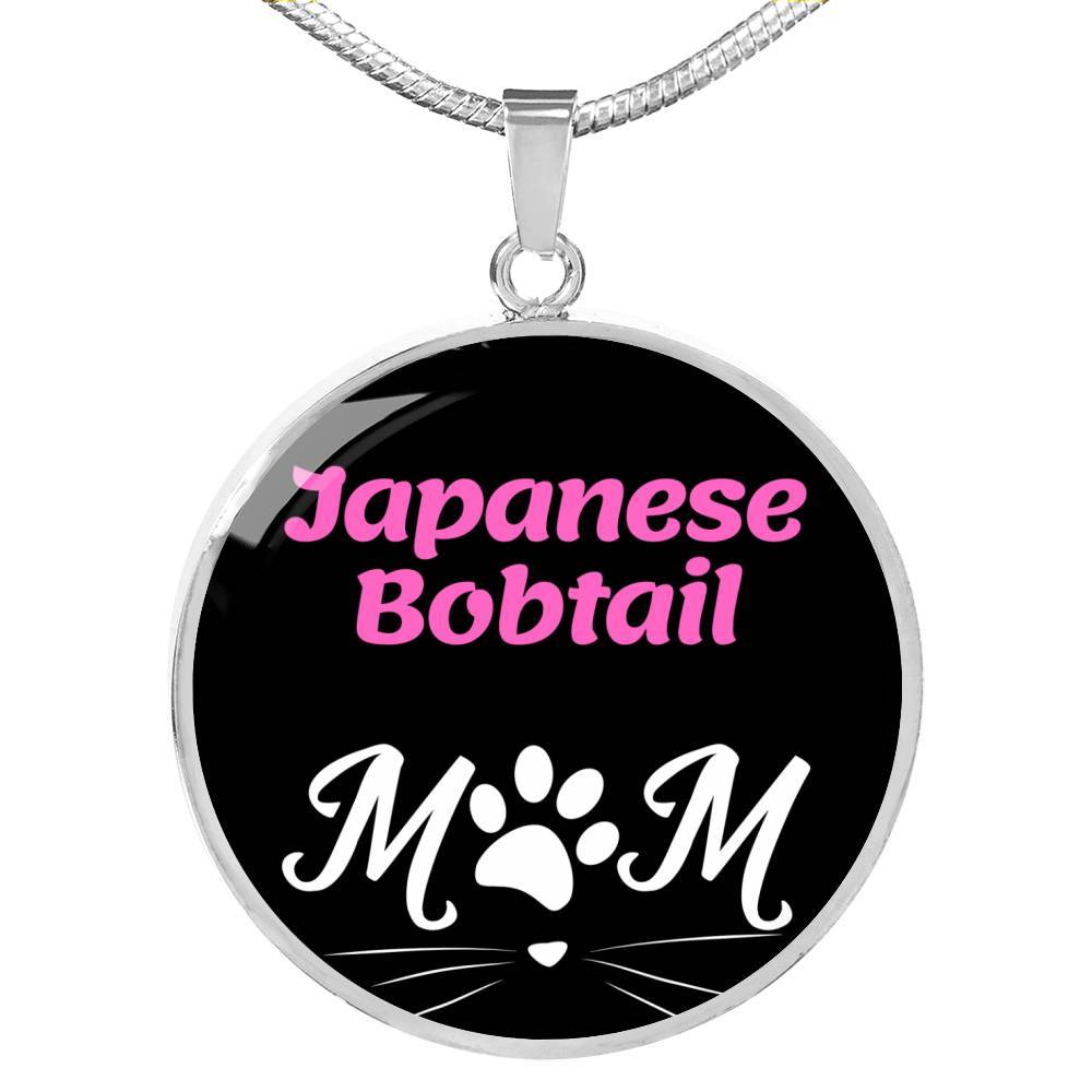 Japanese Bobtail Cat Mom Necklace Circle Pendant Stainless Steel or 18k Gold 18