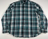 J Crew Button Down Shirt Mens M Blue Green Gray Plaid Cotton Collar - $14.88