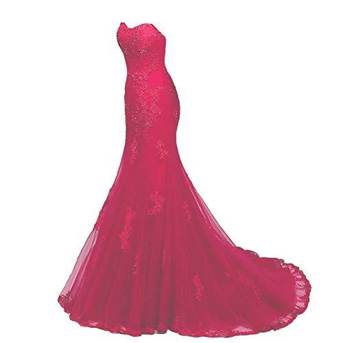 Plus Size Sweetheart Mermaid Beaded Lace Long Evening Prom Dresses Fuchsia 22W