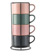 Five (5) Thyme &amp; Table ~ REACTIVE GLAZE DESIGN ~ Stacking Mugs w/Rack - $60.00