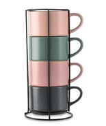 Five (5) Thyme &amp; Table ~ REACTIVE GLAZE DESIGN ~ Stacking Mugs w/Rack - $60.00
