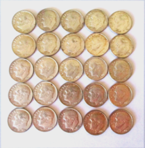 25 Roosevelt Dimes 90% silver 1960 - 1963, P &amp; D Mints, Full Dates VF, E... - $72.26