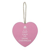 Keep Calm And Drink Champagne Pink 10cm Hanging Heart Wooden Plaque - £3.75 GBP