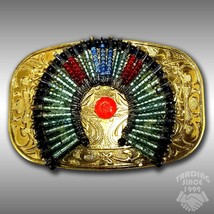 Vintage Belt Buckle Egyptian Tribal Native American Chief Western Filigree Gold - £19.33 GBP