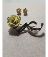 AVON Vintage 80’s Silver Tone Yellow Rose Pin Brooch and Earrings- Signed - €9,67 EUR