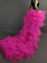 Hot Pink High Low Tulle Skirt Outfit High Waist Wedding Party Layered Maxi Skirt